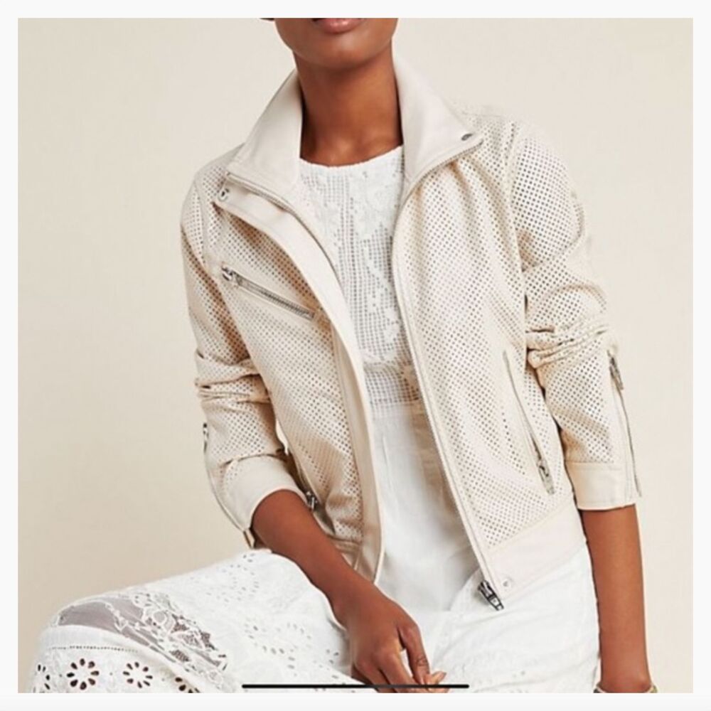 Anthropologie x Blank NYC Imelda Faux Leather Perforated Moto Jacket